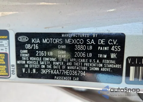 2017 Kia Forte Lx from USA, damaged, VIN 3KPFK4A77HE036794